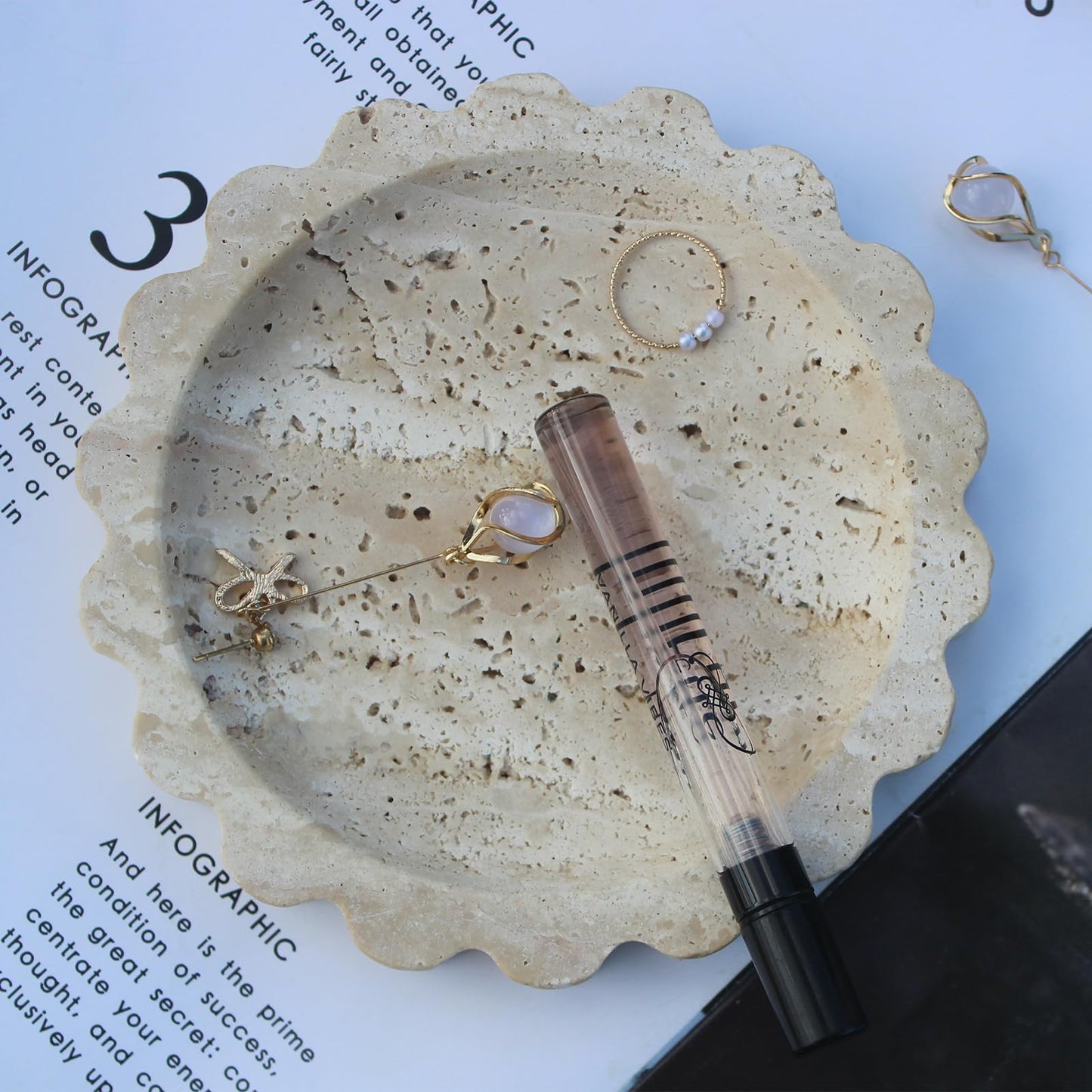 Travertine Scalloped Tray 6.3", Small Jewelry Tray for Women's Gift, Decorative Tray for Dresser Nightstand