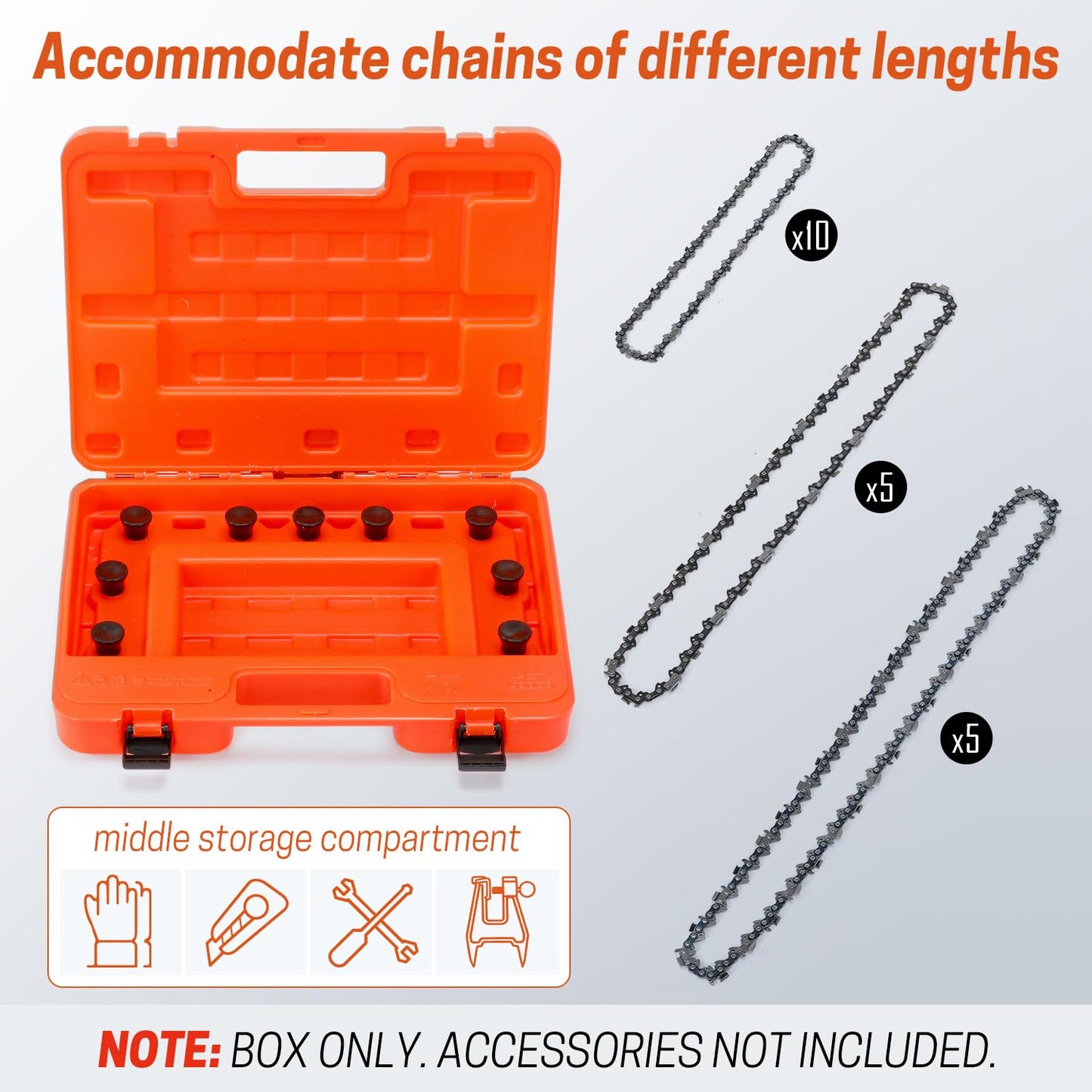 YARDMARIS Chainsaw Chain Storage Case, Portable Chain Holder Box with Tool Storage Tank, Universal Saw Chain Organizer for All Chainsaw Chains