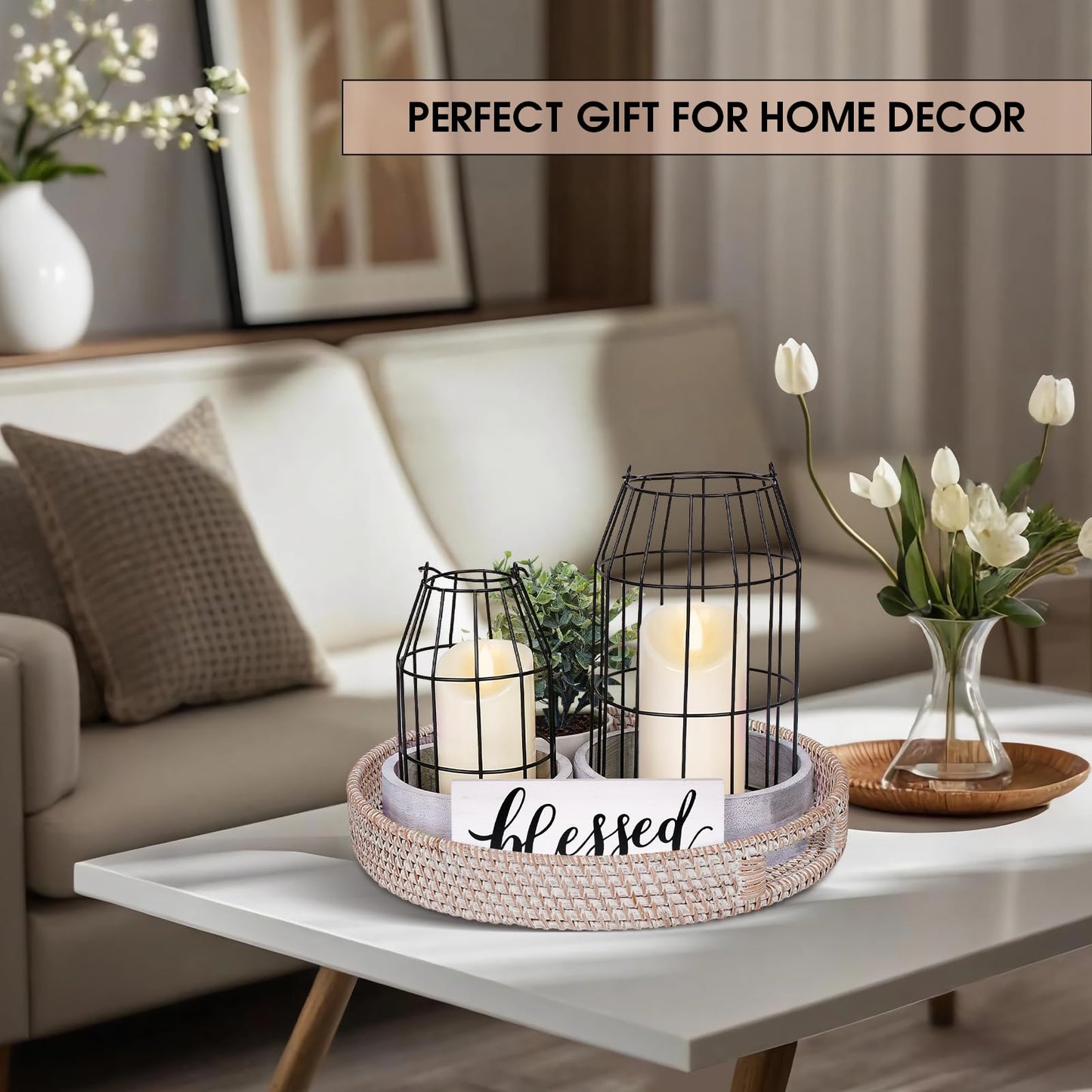 Rustic Farmhouse Decor Set of 7 - for Living Room Dining Table Centerpieces Fireplace Home Decoration- Modern Upscale Kitchen Counter Decor