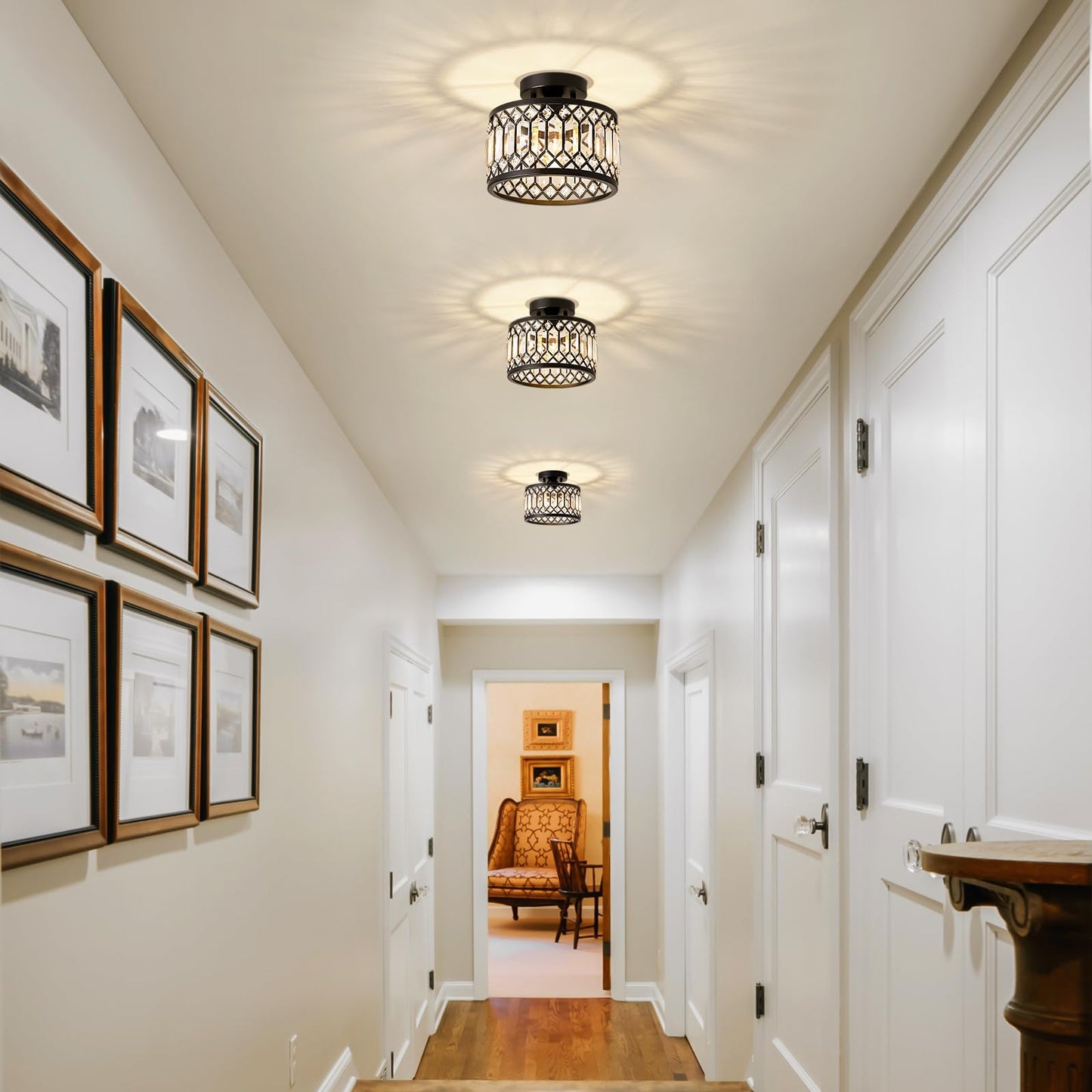 Pevfah Crystal Black Ceiling Light, Modern Semi Flush Mount Ceiling Lighting Fixture, Round Hallway Lighting Fixtures for Kitchen Entryway Bedroom Laundry Room, 1-Light, 9 Inch