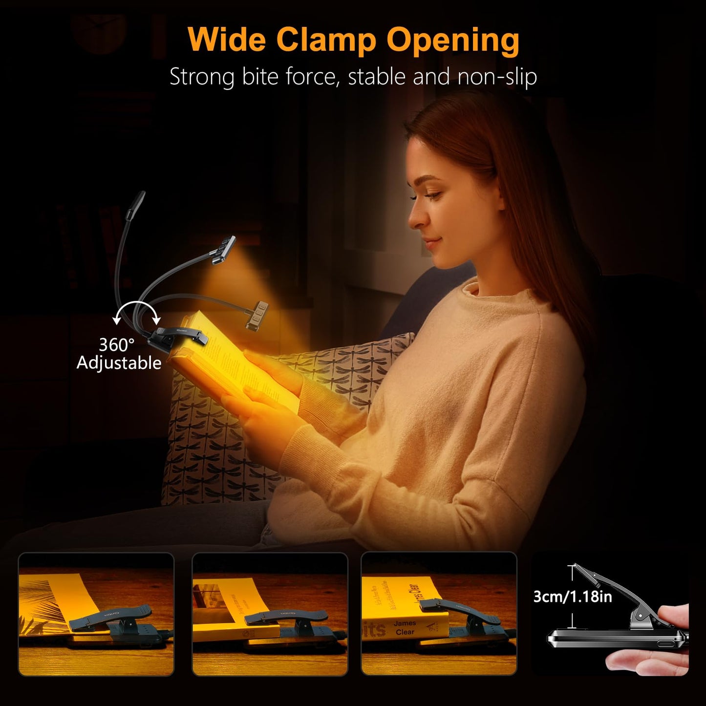 Gritin 19 LED Rechargeable Book Light for Reading in Bed with Memory Function- Eye Caring 3 Color Temperatures,Stepless Dimming Brightness,90 Hrs Runtime Lightweight Clip on Light for Book Lovers