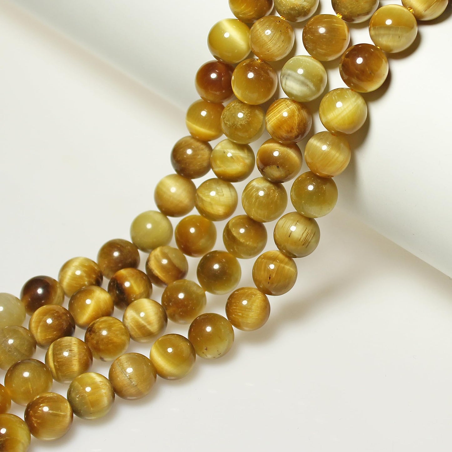 MJDCB Natural Stone Beads 8mm 43pcs Round Golden Tiger's Eye Loose Gemstone Bead Charms for Jewelry Making Bracelet Necklace Earring Pendant