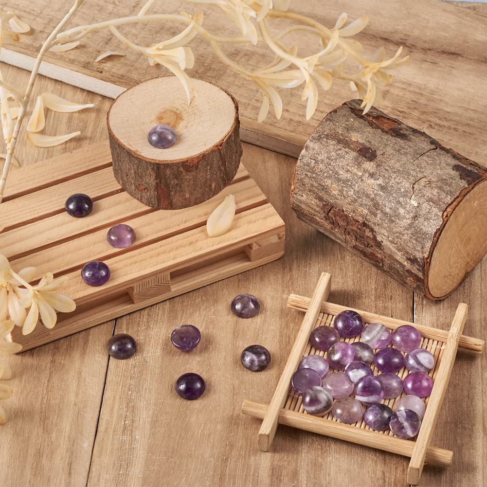 Fashewelry 50Pcs Natural Amethyst Cabochon Stone Half Round Beads 12mm Flat Back Gemstone Chakra Healing Crystal Cover Cabs for Jewelry Making