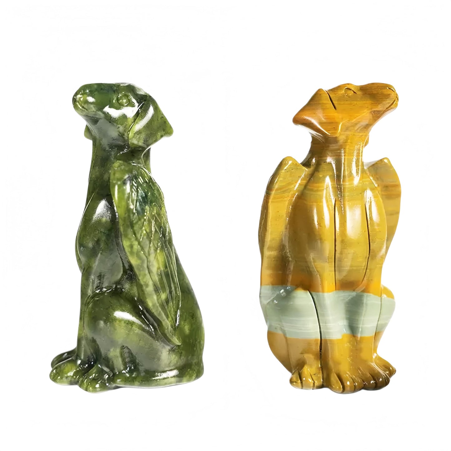 Sunshcat Natural Green Jade Crystal Winged Dog Figurine Crystals and Healing Stones,2 Inches Animal Figurines Gemstone Indoor Decorative Stone