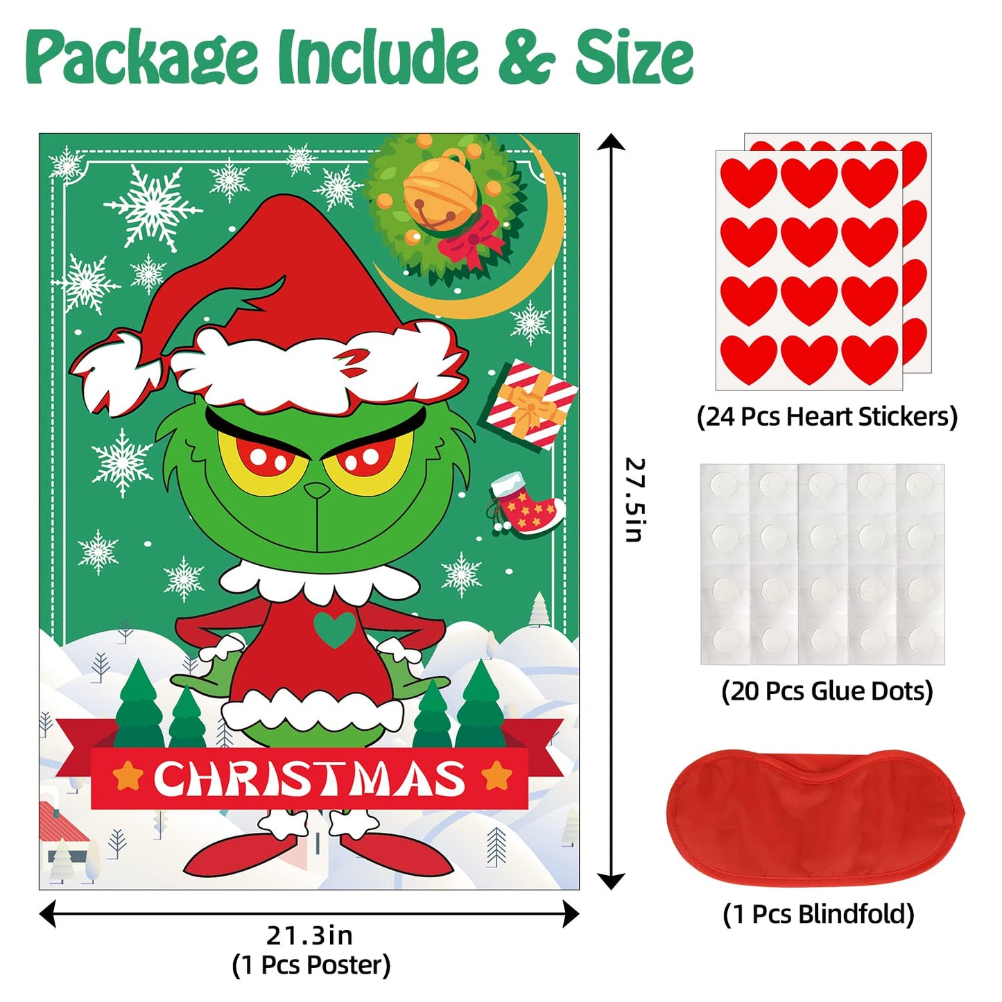 EMPOF Christmas Games - Pin The Heart Christmas Crafts Games for Kids Families Party, Cute Wall Decor Party Supplies Favors, Indoor Xmas Decorations Home Decor, Xmas Kids Activities Presents
