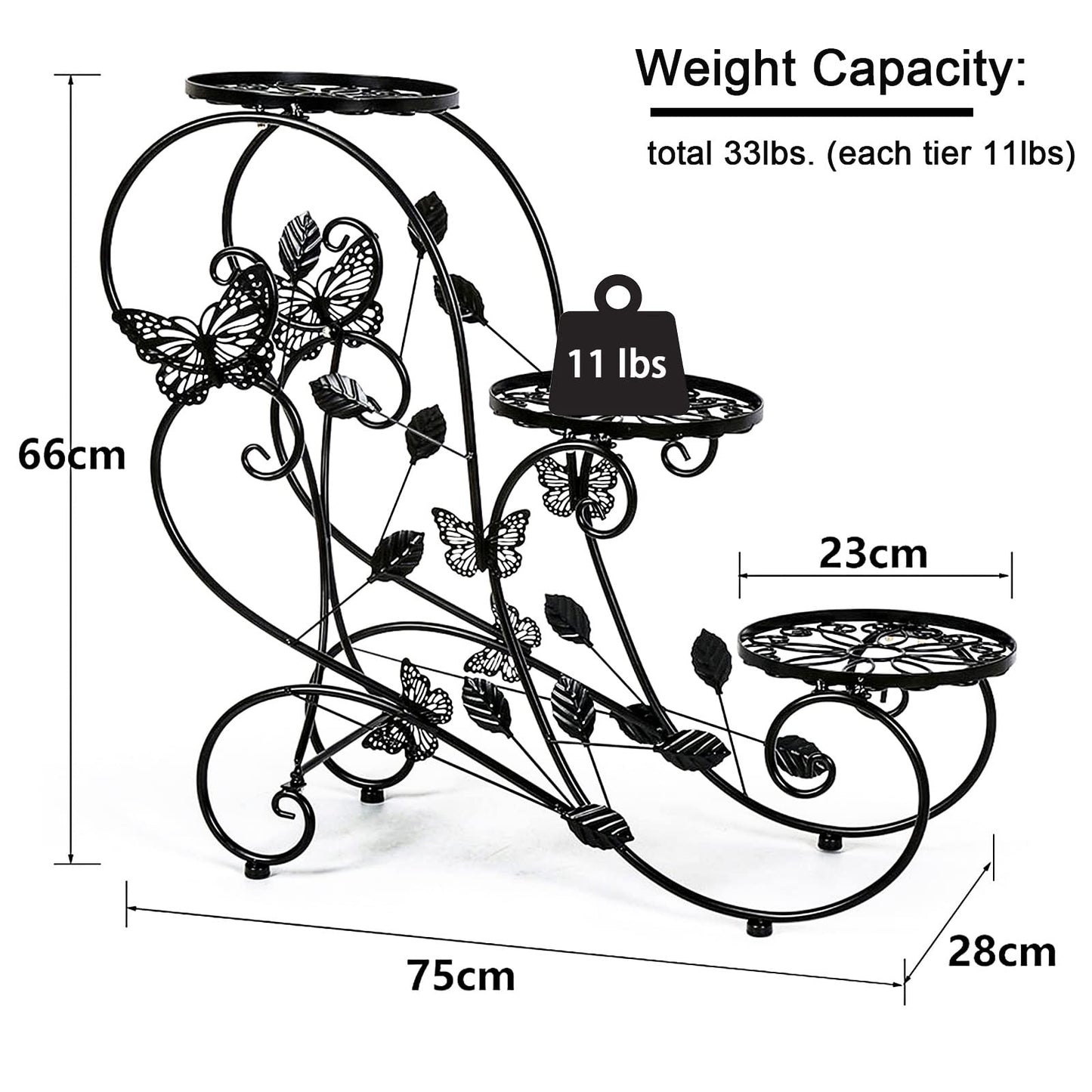 HLC Metal Plant Stand 3 Tier Flower Pot Holder Indoor Outdoor Plant Display Shelf Rack for Garden, Balcony, Patio, Corner, Living Room, Black