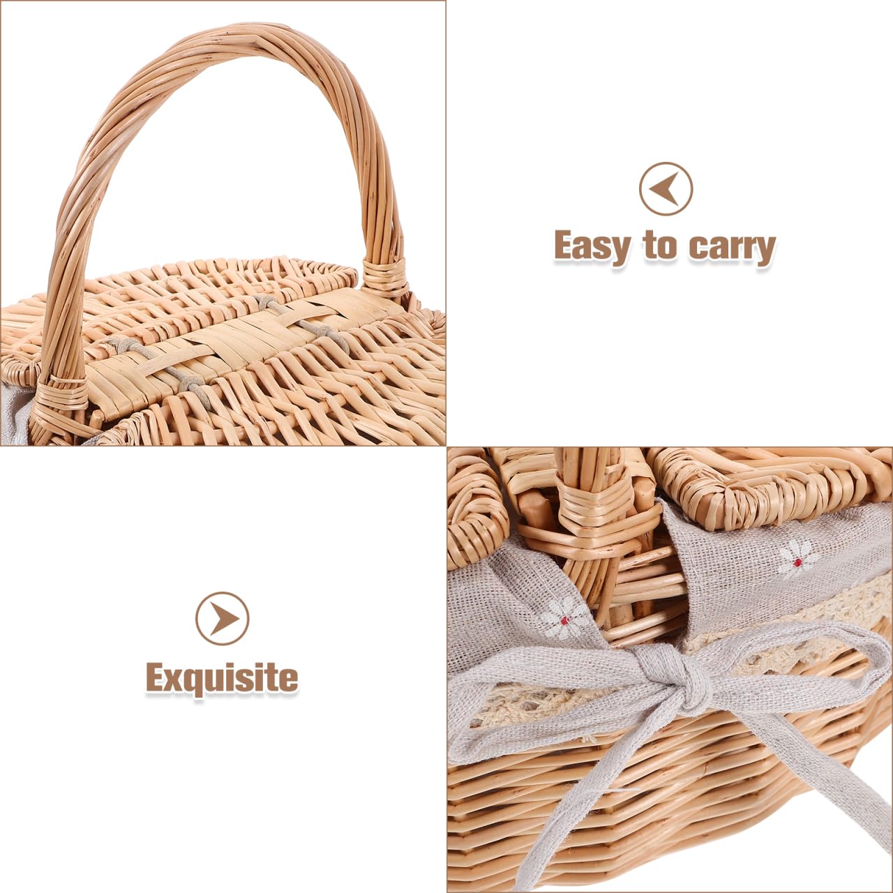 Wicker Picnic Basket with Lid and Handle: Small Hand Woven Rattan Tote Basket Food Hamper Gift for Wedding Easter Outdoor Beach Picnic Camping