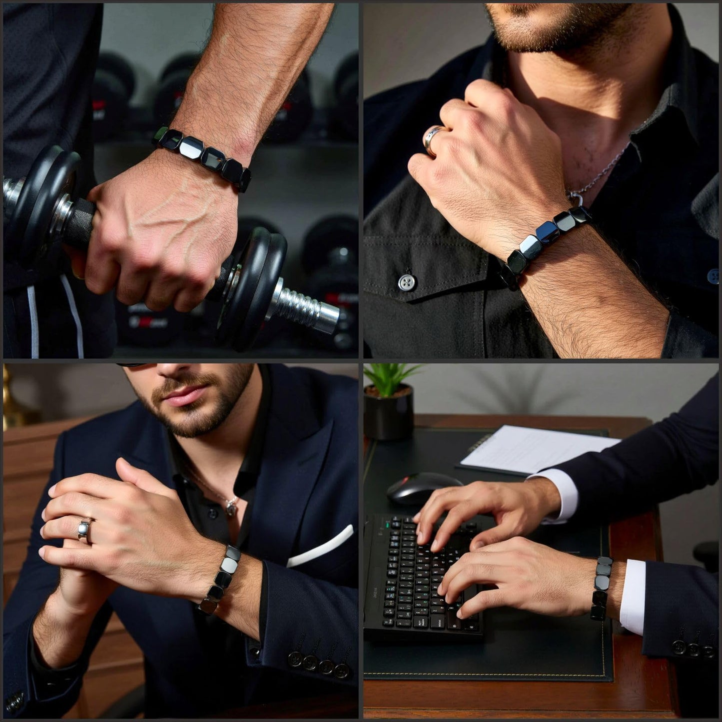 ZOYYE Men's Hematite Bracelet - 2-Piece Set of Natural Stone Bead Stretch Bracelets, Healing Crystals to Ignite Masculine Energy and Confidence, Natural Gemstone Jewelry Men