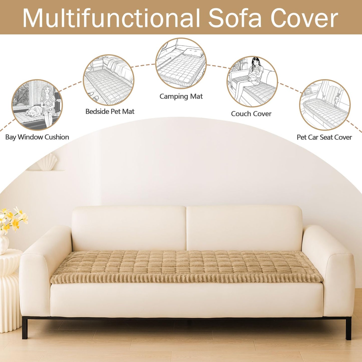 hyha Couch Covers for Dogs Washable, Non Slip Plush Dog Sofa Protectors, Fuzzy Pet Couch Covers for 3 Cushion Sofa Pet Friendly (Camel, 27.6" x 59")