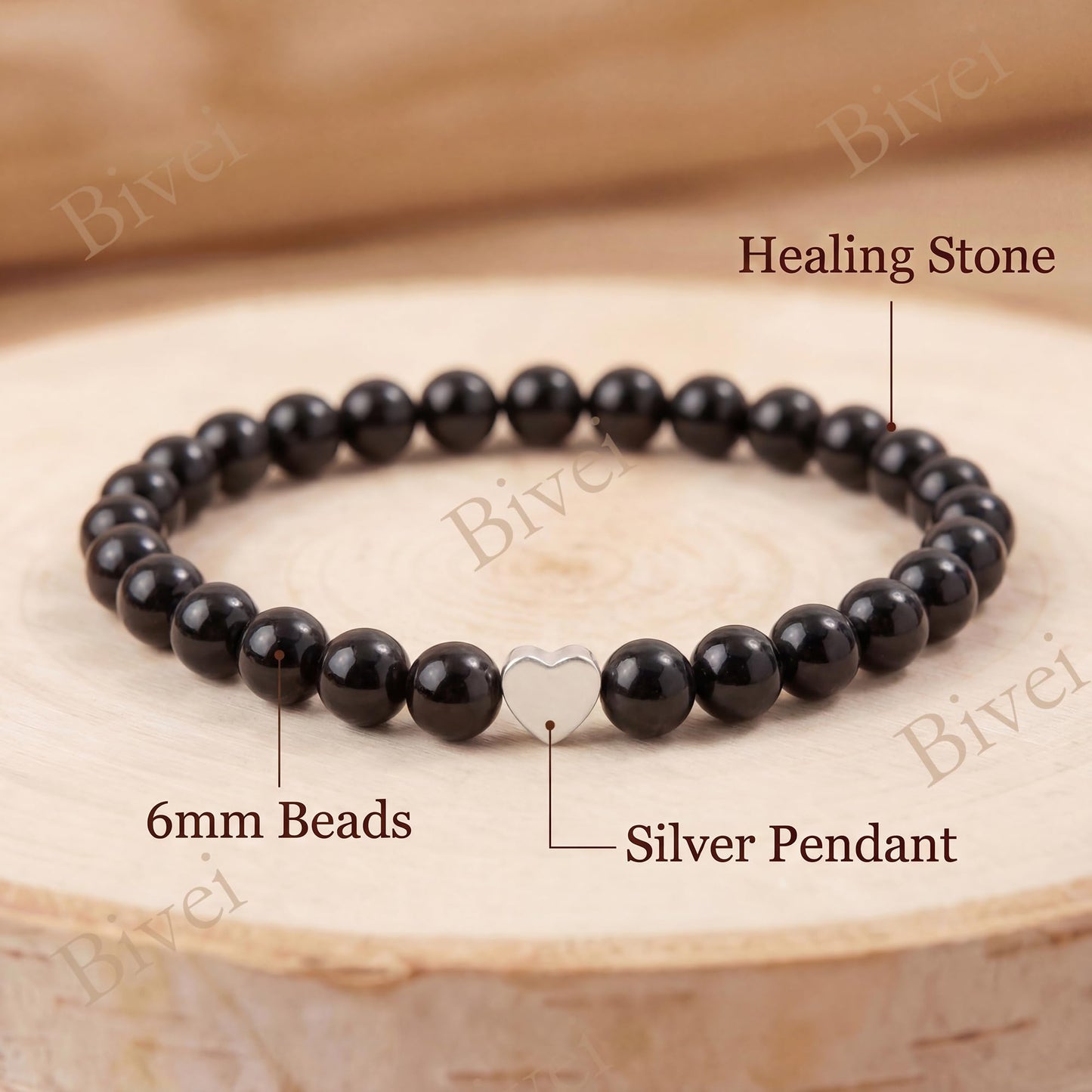 Bivei 6mm Black Onyx Crystal Stretch Bracelets for Women, Handmade Natural Stone Beaded Bracelet, Yoga Protection Jewelry Gift
