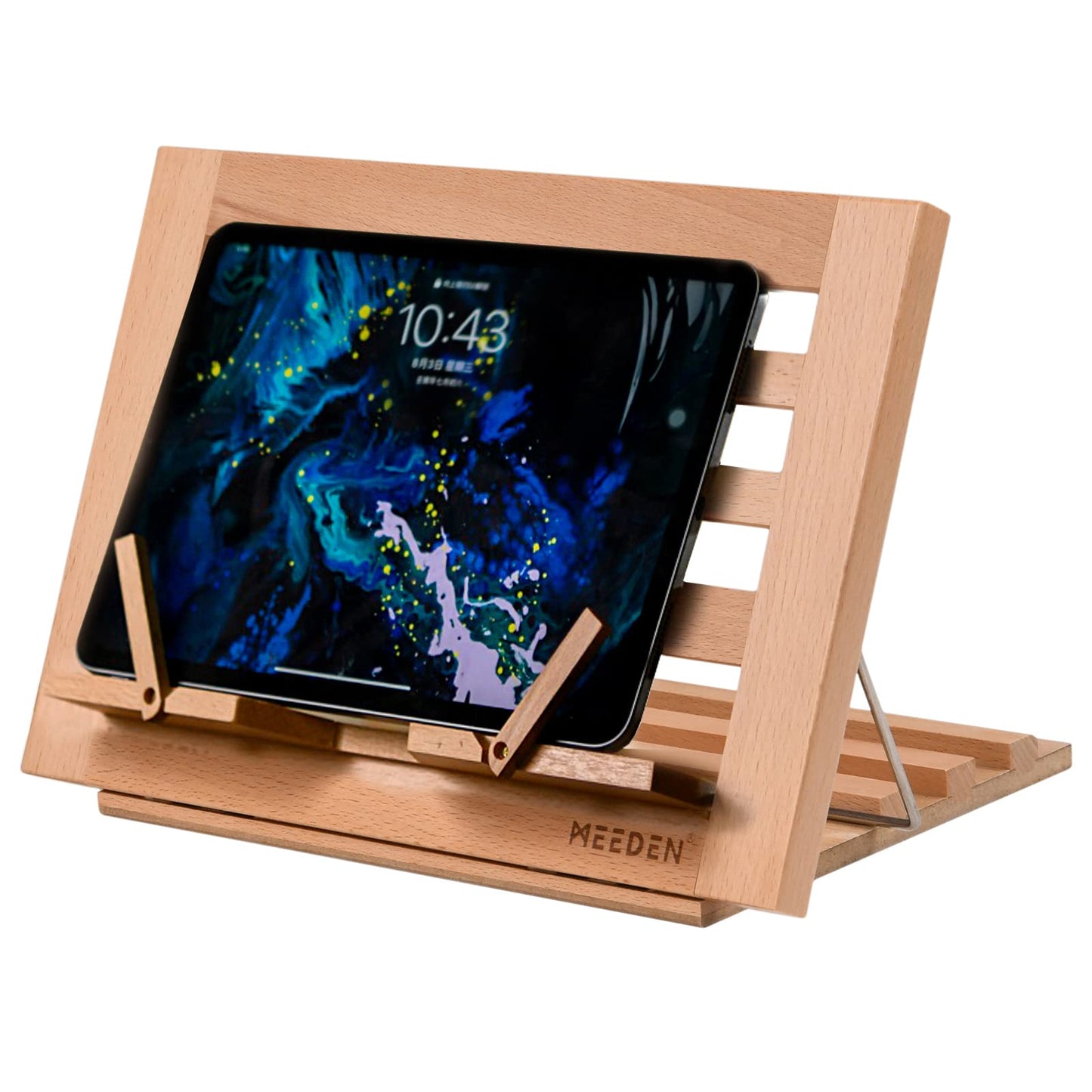 MEEDEN Book Stand with Page Holder Clips, Cookbook Holders for Reading Hands Free, Adjustable Foldable Solid Beechwood MacBook Stand for Laptop Textbook Bible File Documents - 13.39" x 9.25"