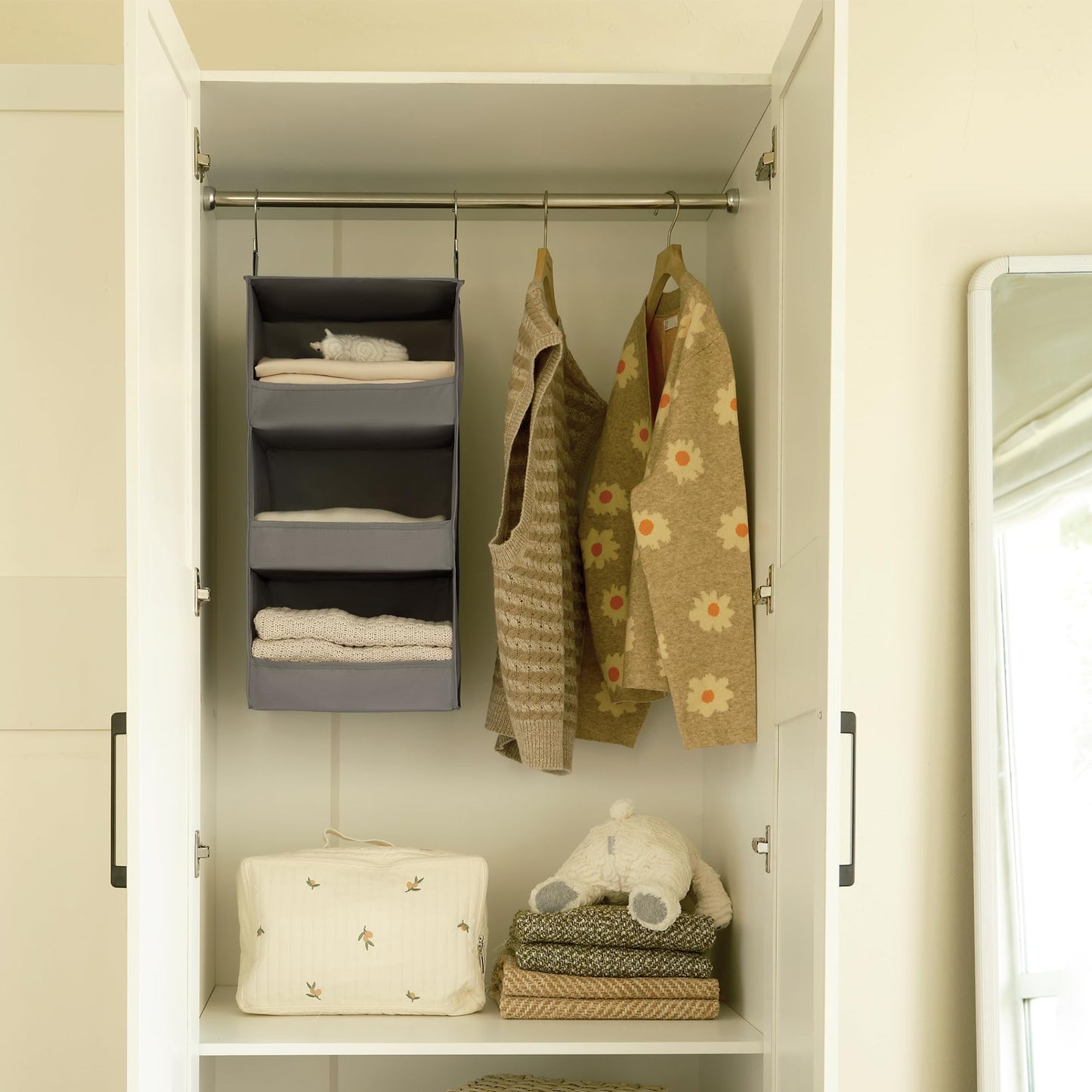GRANNY SAYS 3-Shelf Hanging Closet Organizer and Storage, Collapsible Hanging Closet Shelves, Hanging Organizer for Closet & RV, Gray, 29 ½" H X 12" W X 12" D, 1-Pack