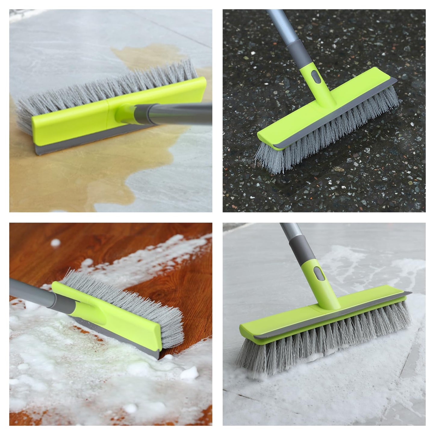Floor Scrub Brush 2 in 1 Scrape and Stiff Bristle Deck Brush for Cleaning Concrete, Patio, Garage, Kitchen, Carpet and Bathroom 57" Long Handle