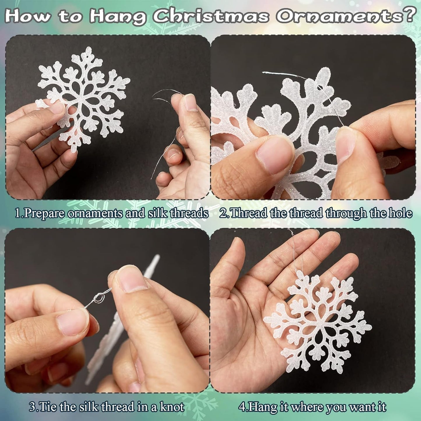 18Pcs White and Silver Christmas Snowflake Hanging Ornaments, Plastic Glitter Hanging Snow Flakes for Christmas Tree Winter Wonderland Frozen Birthday Party Holiday Home Decor Craft Snowflakes