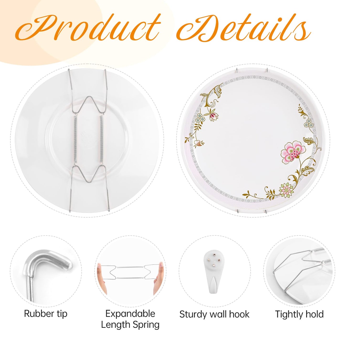 Bilillo 9-Piece Stainless Steel Wall Plate Hangers, 10/12/14 Inch Invisible Decorative Wire Plate Holders with 9 Pieces Wall Hooks for 8 to 16 Inch (Silver)