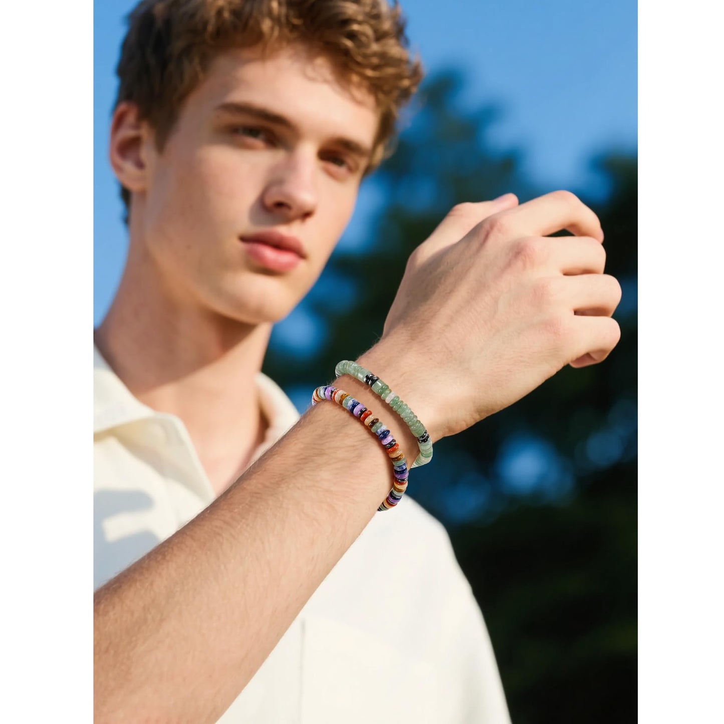 VIBILIA Healing Crystal Bracelets Beaded Bracelets for Men Women Green Aventurine Natural Stone Adjustable Bracelets Unique Gifts for Father Son Grandfather Brother Friend