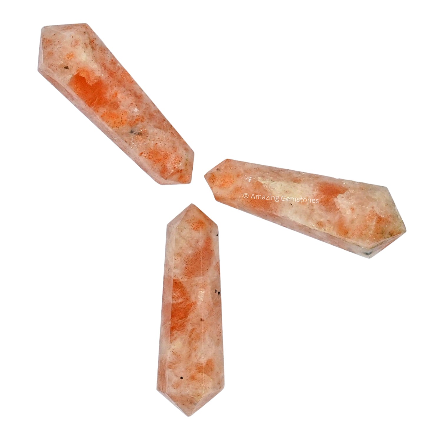 Amazing Gemstone Sunstone Crystal Points Bulk Healing Crystals and Stones - Pack of 3 Double Terminated Healing Wand Point Bulk Crystals for Crafts, Crystal Grid, DIY Work
