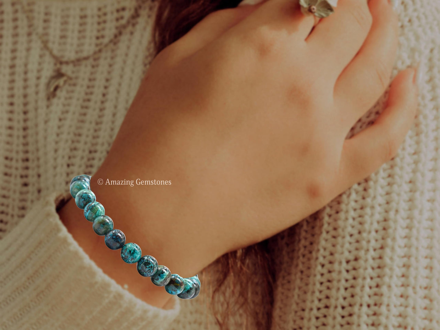 Amazing Gemstone Crystal Bracelet for Women Men's Gifts - Protection Healing Crystal Bracelet - 8mm Gemstone Beaded Stretchable Bracelet Pulseras Para Hombres Mujer Stocking Stuffers Mothers Day Gift (Chrysocolla)