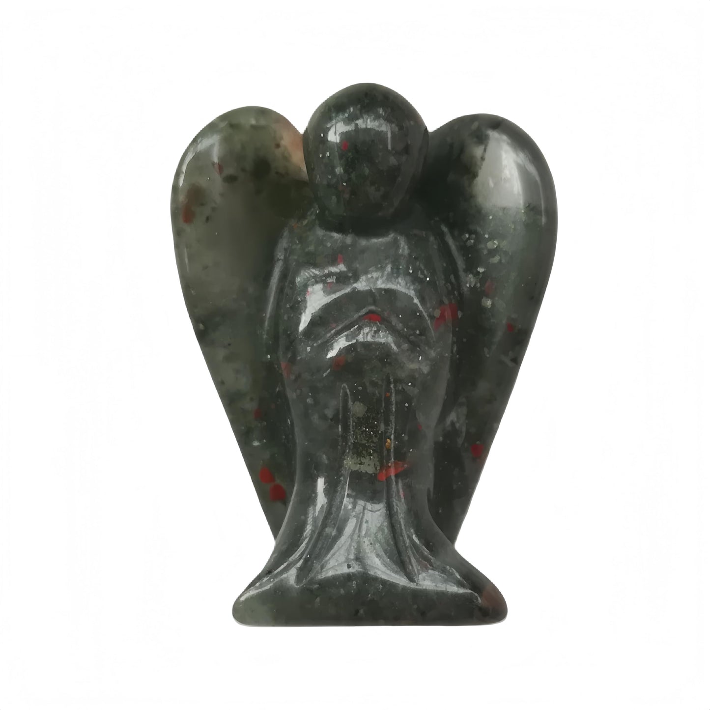 Afucats Natural African Bloodstone Healing Guardian Angel Indoor Decorative Stone,1.5 Inches Carving Pocket Palm Statue,Gift for Her Christmas Décor