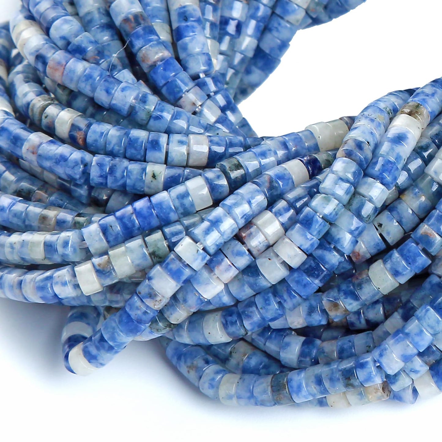 150pcs 2x4mm Natural Blue Sodalite Stone Tube Shape Beads Loose Flat Round Cylinder Flat Spacer Black Stone Beads for Bracelet Earrings Jewelry Making