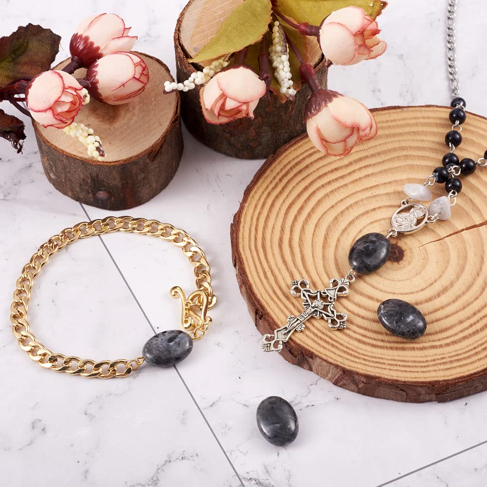 Fashewelry 20pcs Natural Black Labradorite Stone Beads Flat Oval Healing Crystal Loose Gemstone Beads 18x13.5mm for Jewelry Necklace Bracelet Earring Craft, 15.55 Inch