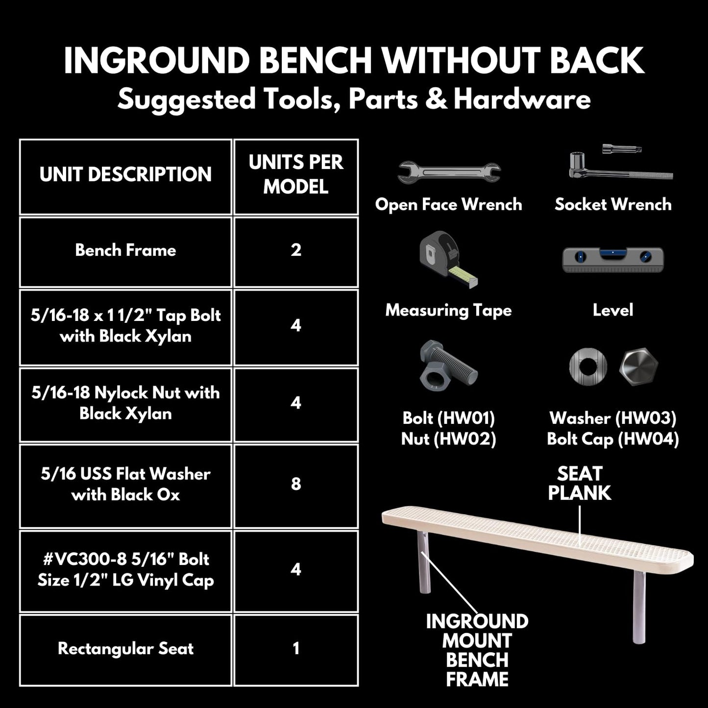 COATEDOUTDOORFURNITURE Coated Outdoor Furniture Heavy-Duty Outdoor Bench Thermoplastic Coated, Expanded Metal, Commercial-Grade Seating, Made in America (Inground Without Back, 6 Ft, Black)