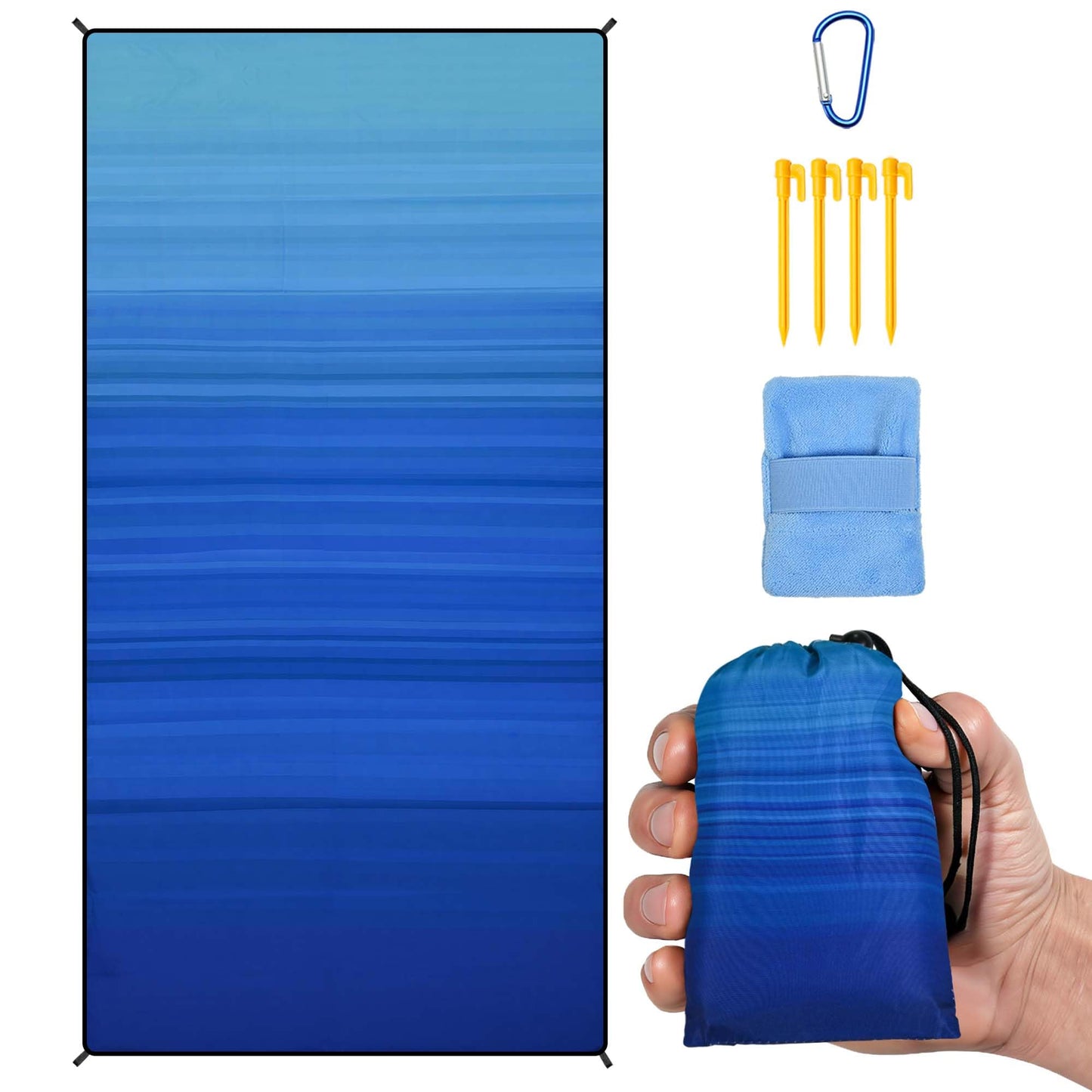 AISPARKY Pocket Beach Blanket Waterproof Sandproof Compact Picnic Mat with Sand Remover, Portable Outdoor Mat for Camping Hiking Travel Festival
