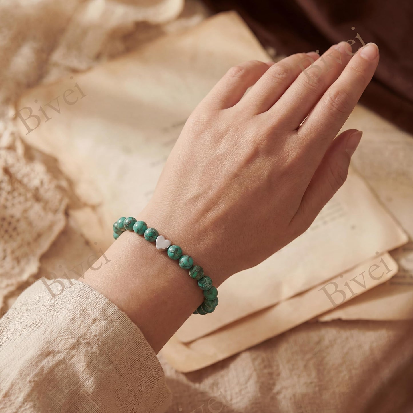 Bivei 6mm African Turquoise Crystal Stretch Bracelets for Women, Handmade Natural Stone Beaded Bracelet, Yoga Protection Jewelry Gift