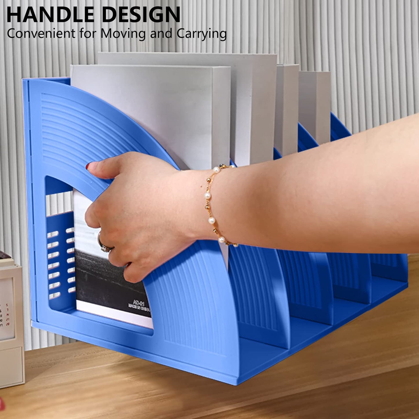 Marte Vanci Magazine File Holder Vertical PP Folder Book Desktop Organizer Plastic Storage Sturdy Vertical 4 Section Folder (Blue)