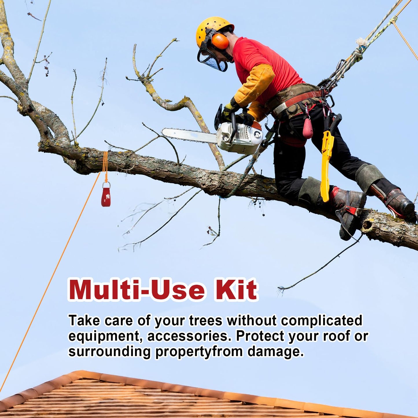 Aystkniet Arborist Throw Line Kit with Slick Rope & 12oz Throw Weight & Reflective Storage Bag, Polyester Throw Line and Reinforced Arborist Throw Ball Kit for High Limbs Trimming Cutting