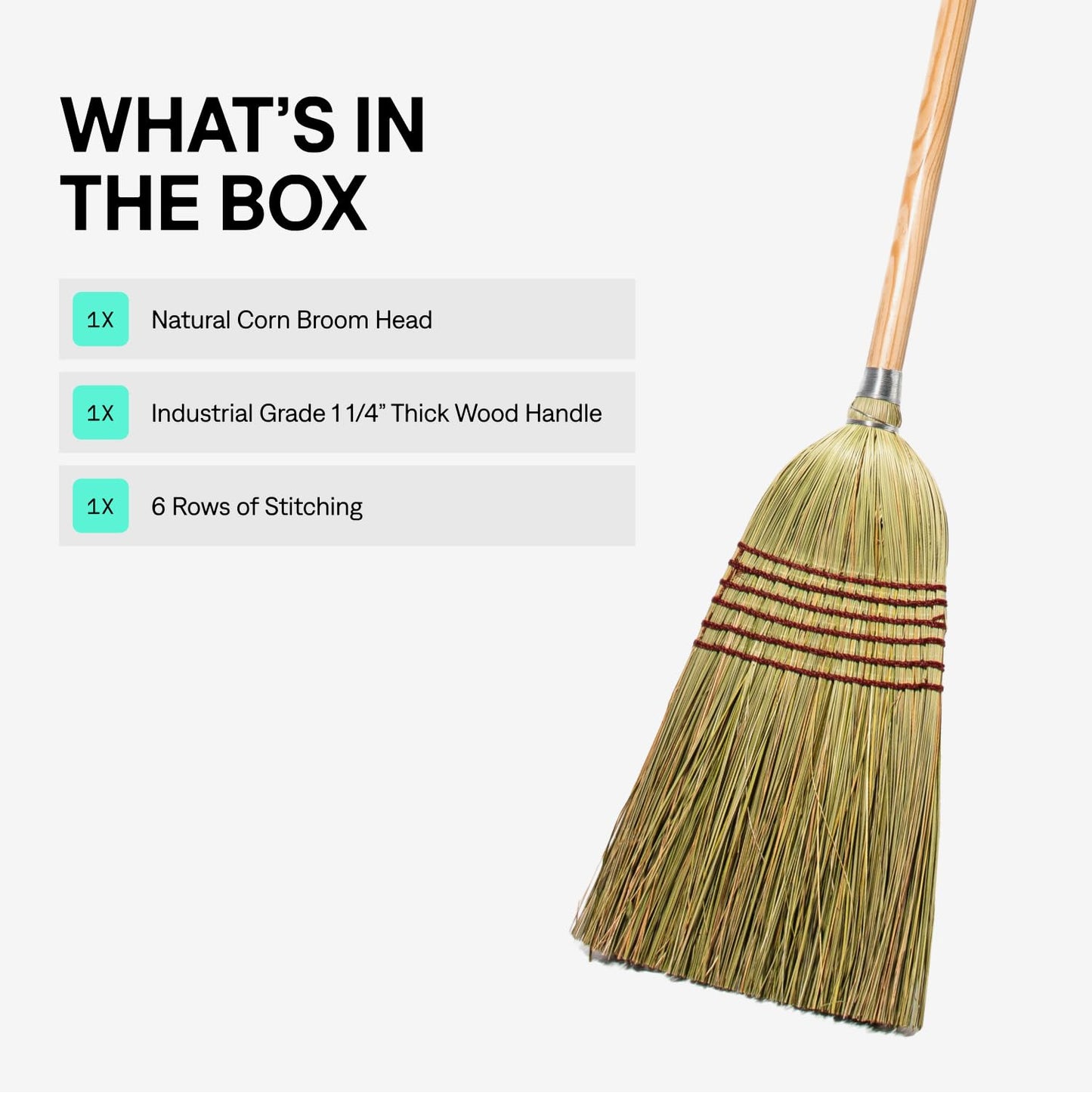 Tidy Tools Corn Broom with Wood Handle Heavy Duty Indoor Outdoor Broom (1 1/4 Inch Handle)
