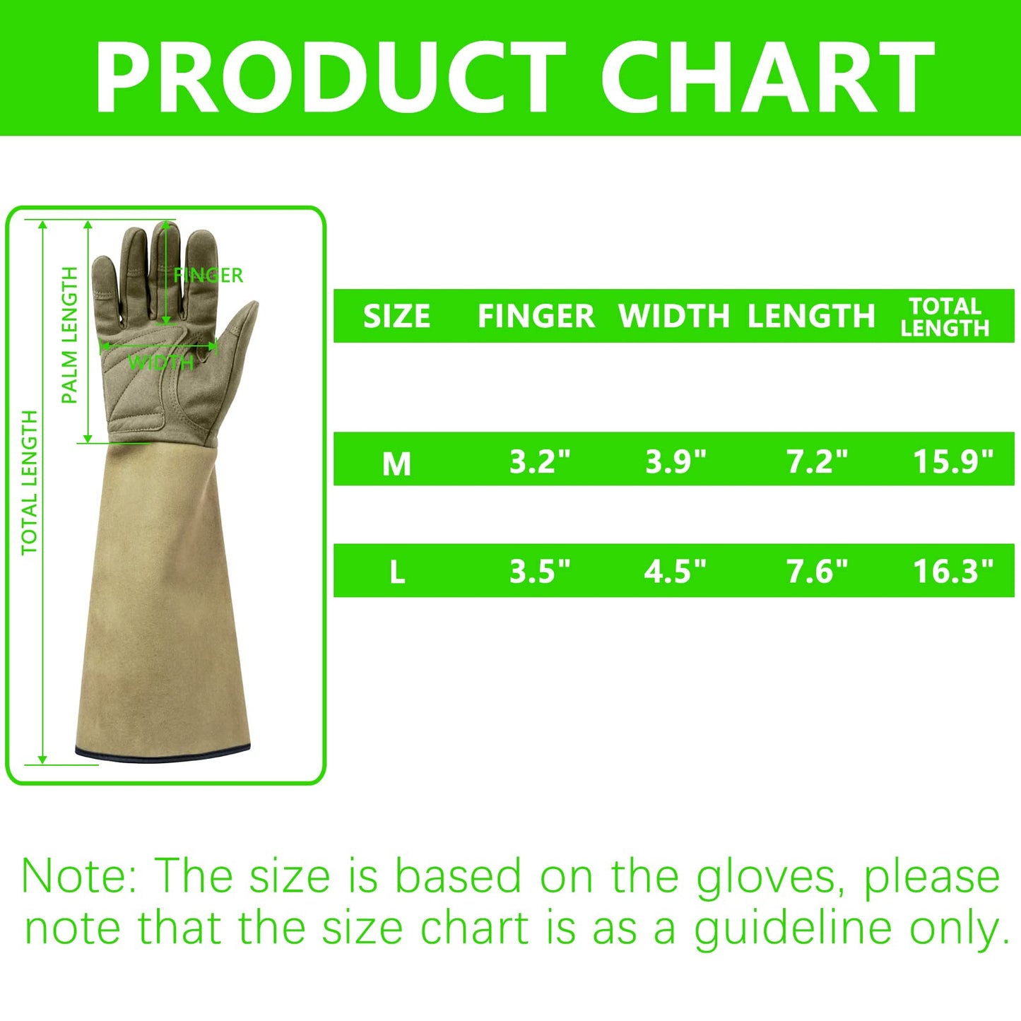 Yionaiyi Professional Rose Pruning Thorn Proof Gardening Gloves with Long Forearm Protection for Men and Women (1 Pair) (green, Large