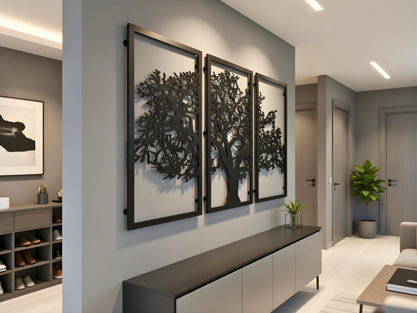 Vailla Tree of Life Wall Art 3pcs Family Tree Wall Decor 3D Wooden Wall Hanging Sculpture Modern Home Decoration 3 Panels Textured Sculptures for Living Room Bedroom Office Dinnig Room