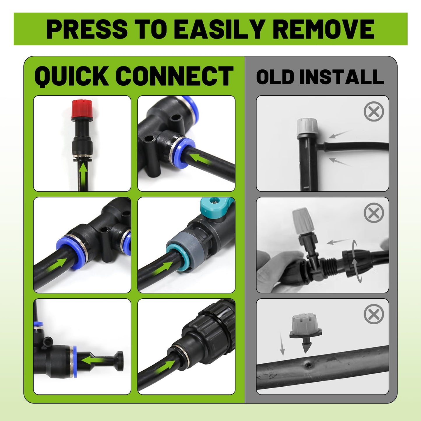 Kekangerly 100FT Drip Irrigation Kit - 28 Adjustable 360° Nozzles & T-Connectors for Garden, Lawn & Plant Watering System
