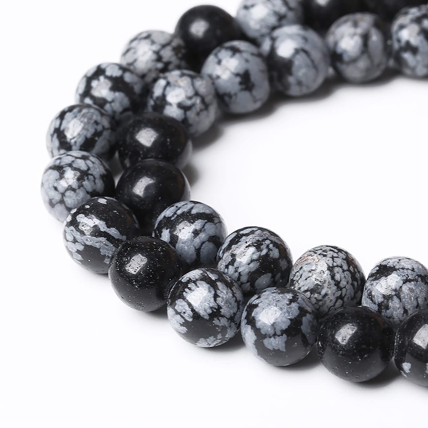 Natural Snowflake Obsidian Beads Round Loose Stone Energy Healing Gemstone Beads for Jewelry Making DIY Bracelet Necklace for Jewelry Making 10mm 38pcs