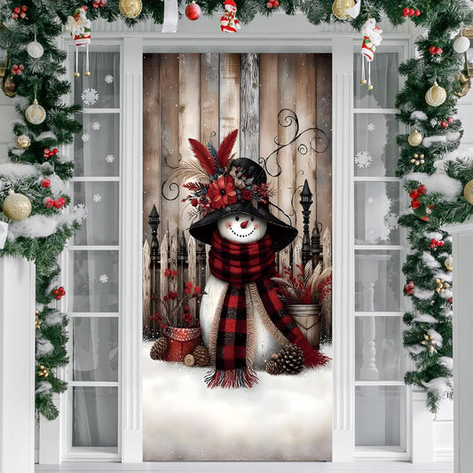 Irisbell Christmas Door Cover with Elastic,35'' x 83'' Stretchy Cloth Front Door Cover Decoration Christmas Party Banner Supplies for Indoor Outdoor (Pattern 1)