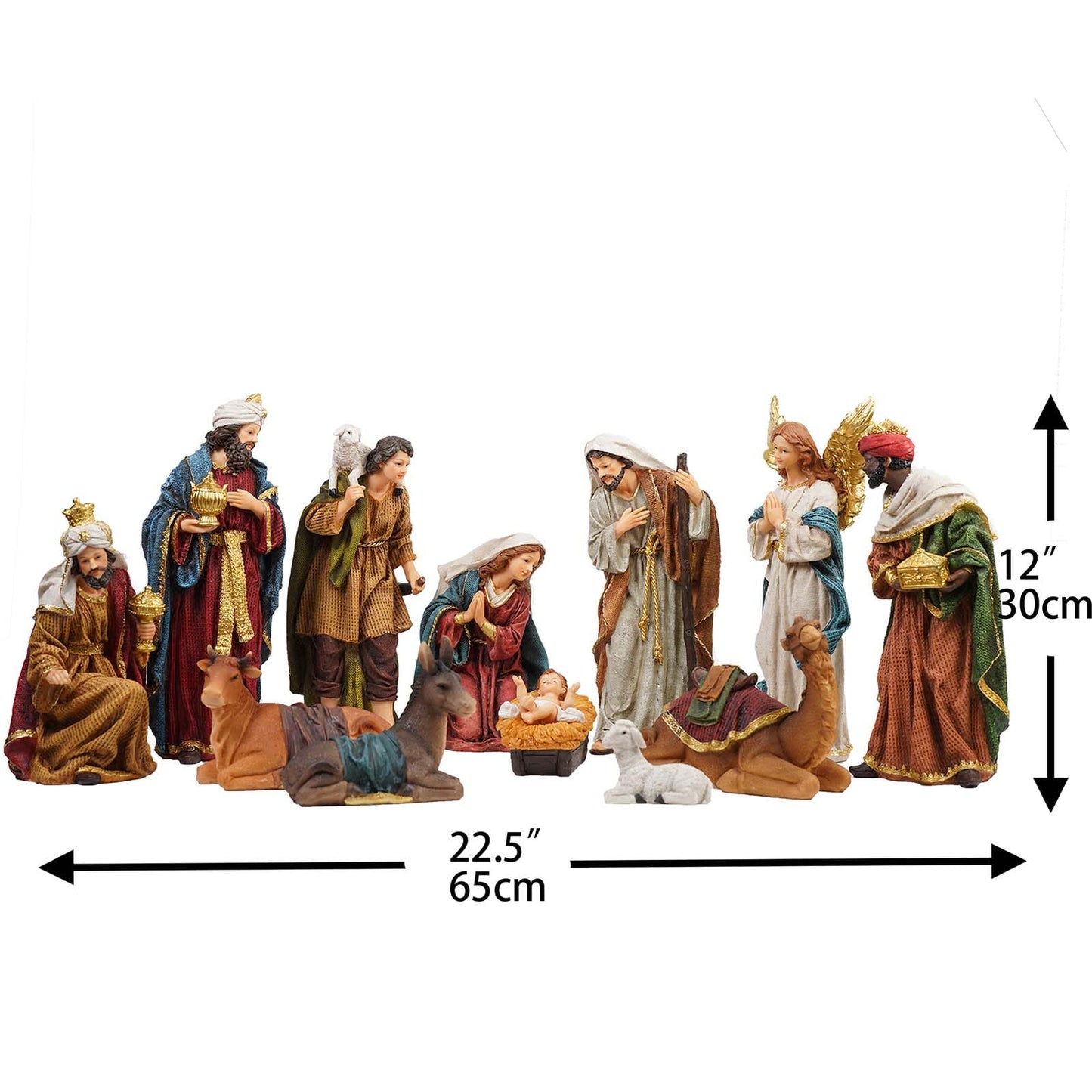 Zayton Nativity Set Christmas Indoor 12 Pcs 12 Inch Scene Statue Figurines Jesus Manger Crib Ornament Church Xmas Home Catholic Religious Decoration