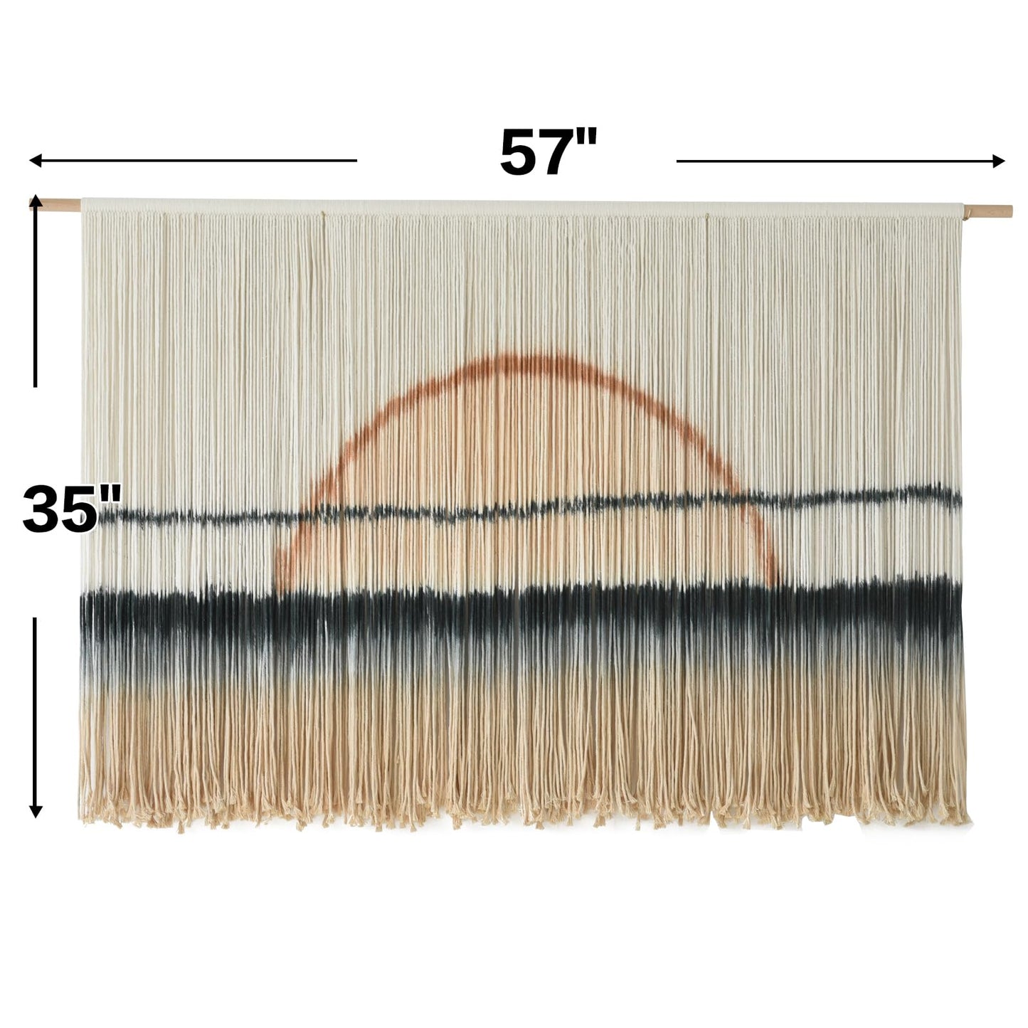 Jakalin Macrame Wall Hanging Large Sunset Dip Dye Boho Tapestry Handmade Woven Cotton Wall Art for Bedroom, Living Room, Above Bed Neutral Modern Minimalist Decor 57" Wx35 L