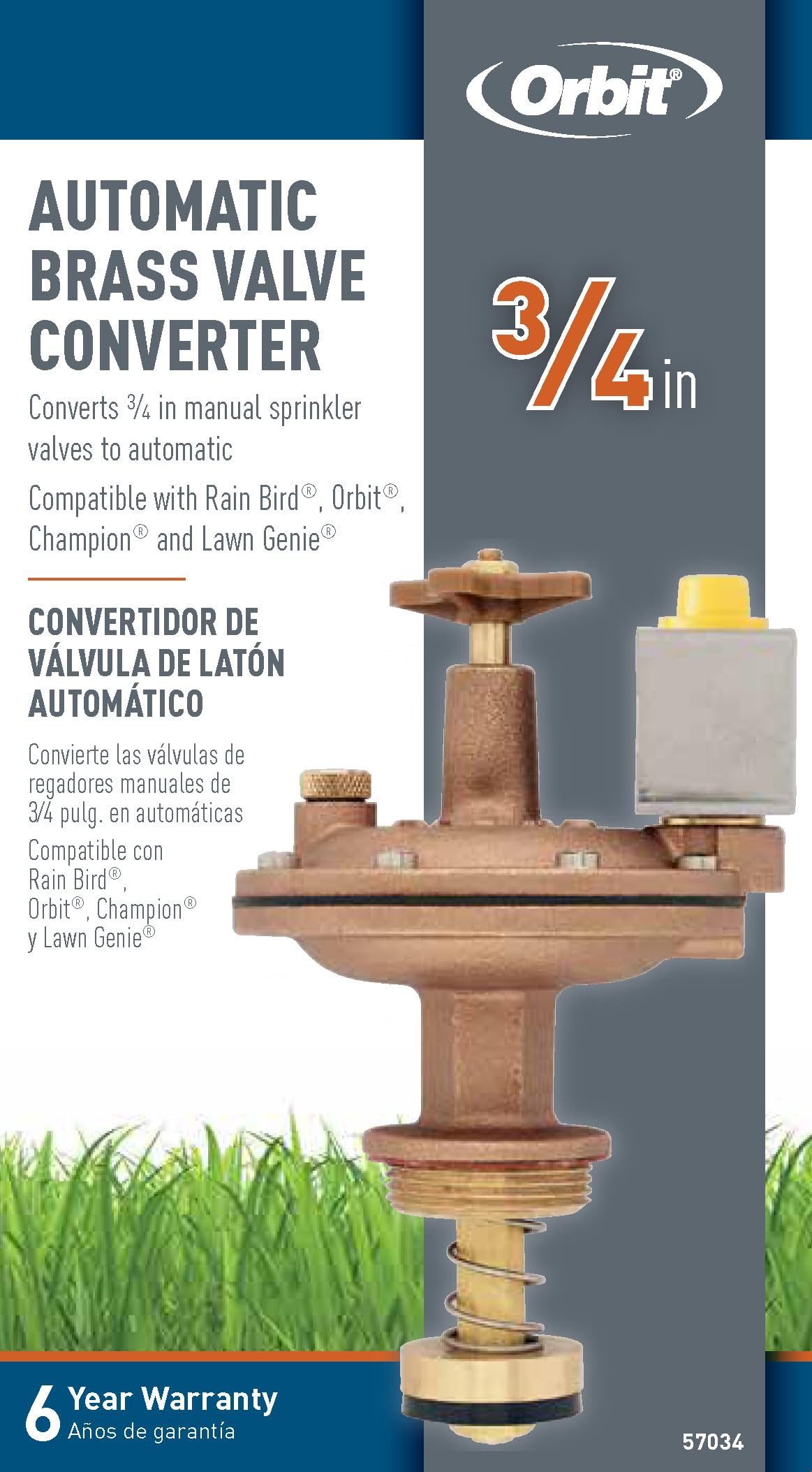 Orbit 57034 3/4" Brass Automatic Converter Sprinkler Valve with Flow Control