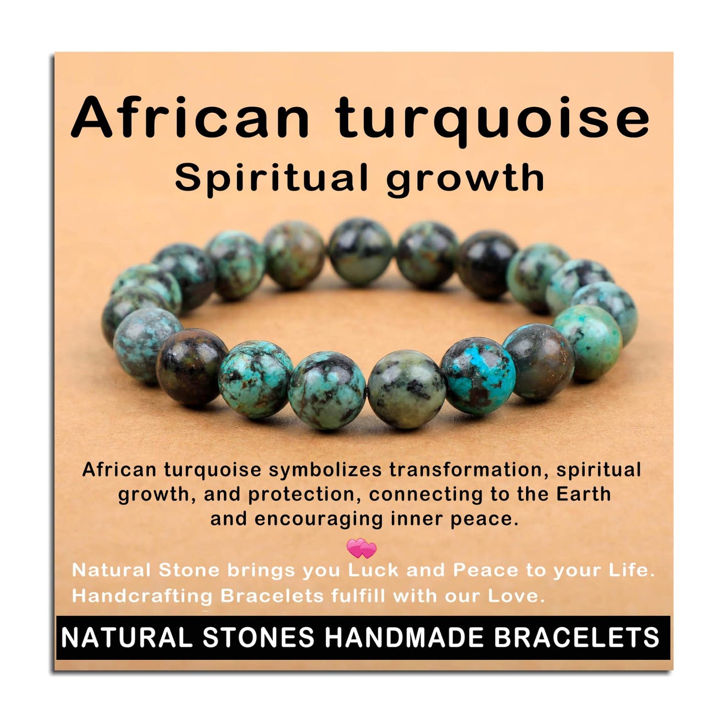 AD Beads Handmade Gemstone Stretch Elastic Bracelet Crystal Healing Reiki Nature's Beauty and Spiritual Essence Unisex (10mm, African Turquoise (Spiritual Growth))
