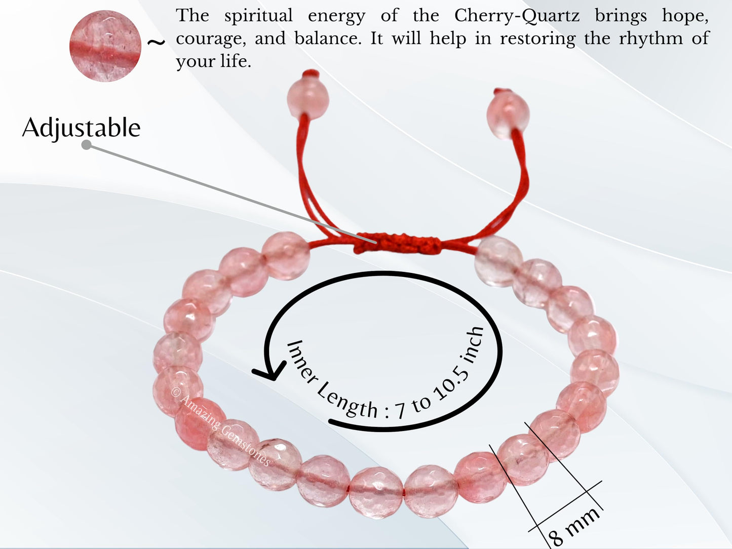 Amazing Gemstone Cherry Quartz Bracelet for Women - Chakra Mens Bracelet Protection Crystals and Healing Stones - Blessing Bracelet Spiritual Meditation Gift Christmas Stocking