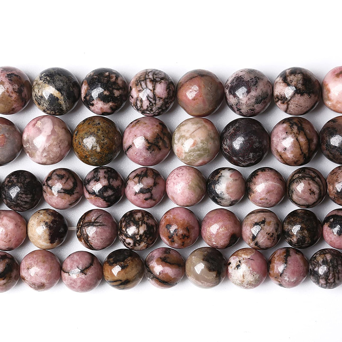 10mm 38pcs Natural Black Lace Rhodonite Beads Healing Power Stones Round Loose Gemstone Beads for Jewelry Making DIY Bracelet Necklace 15"