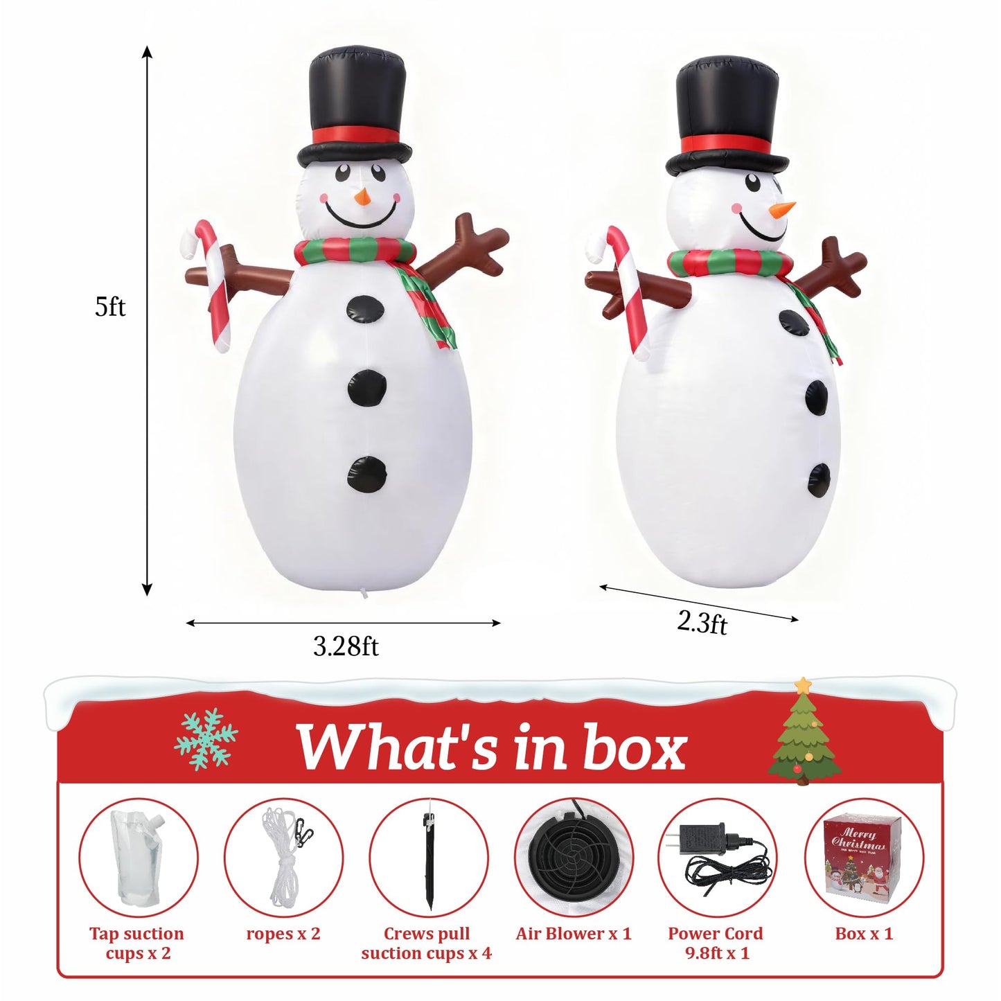 5FT Christmas Inflatables Outdoor Decoration, Snowman Inflatable Christmas Decorations Yard Decor Christmas Party Outdoor, Garden, Lawn