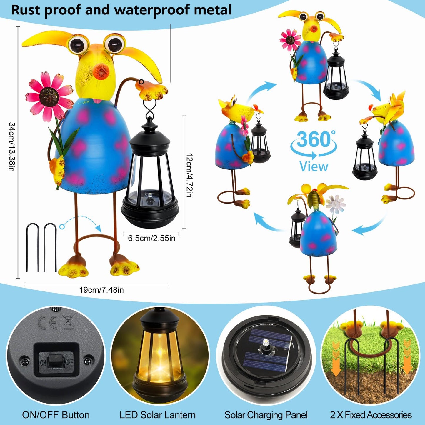 Garden Decor Dog Solar Statues, Unique Garden Statues Dog with Solar Lantern Waterproof, Birthday Gifts for Women Mom Grandma,Front Patio Balcony Yard Art Lawn Ornaments Porch Outdoor Decorations