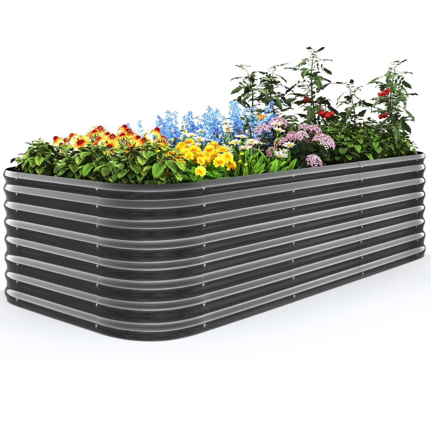 Quictent Galvanized Raised Garden Bed Kit, 8x4x2 ft Oval Metal Planter Box Tall for Vegetables Outdoor Backyard, Strengthened by Crossbar, Dark Gray