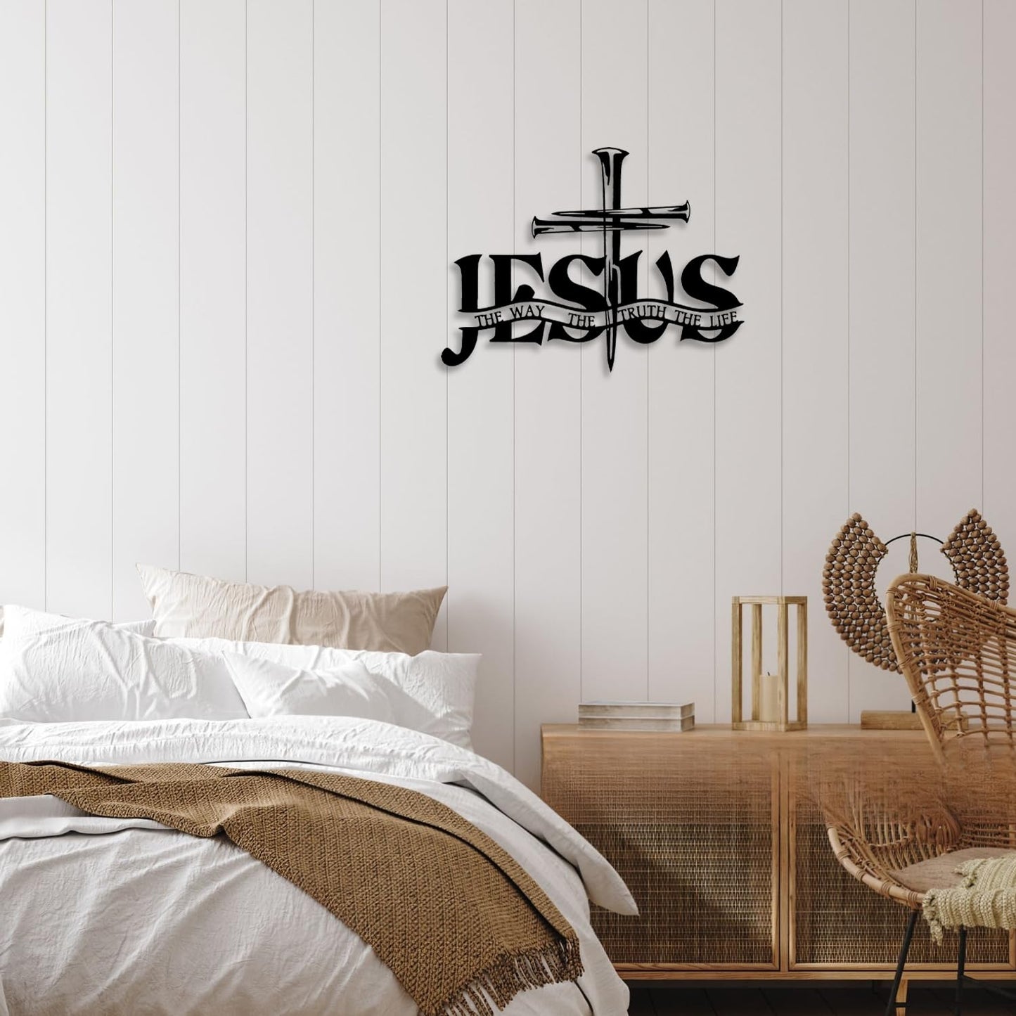 Cross Jesus Truth Metal Wall Decor - Religious Spiritual Faith Room Decor Black Wall Art Home Decor for Living Room, Bathroom, Bedroom, Dining Room, Church (Black)