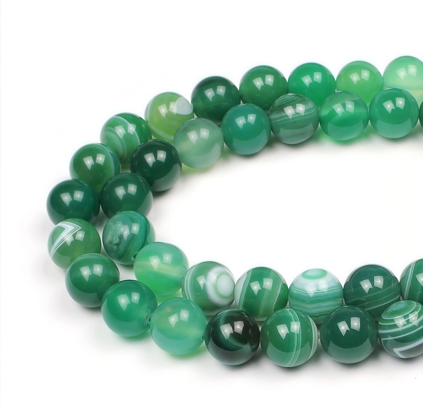 MJDCB Natural Stone Beads Green Striped Agate Round Loose Beads for Jewelry Making DIY Bracelet Necklace (8mm)