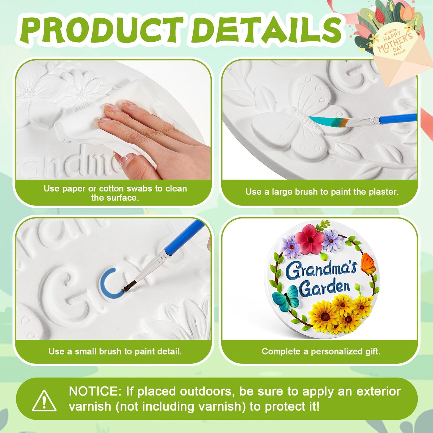 Juexica DIY 9.5 Inch Grandma's Garden Stepping Stone, Woman Gifts for Mom, Paint You Own Garden Stepping Stones, Woman Gifts for Nana,Stepping Stones(Grandma,9.5 Inch)