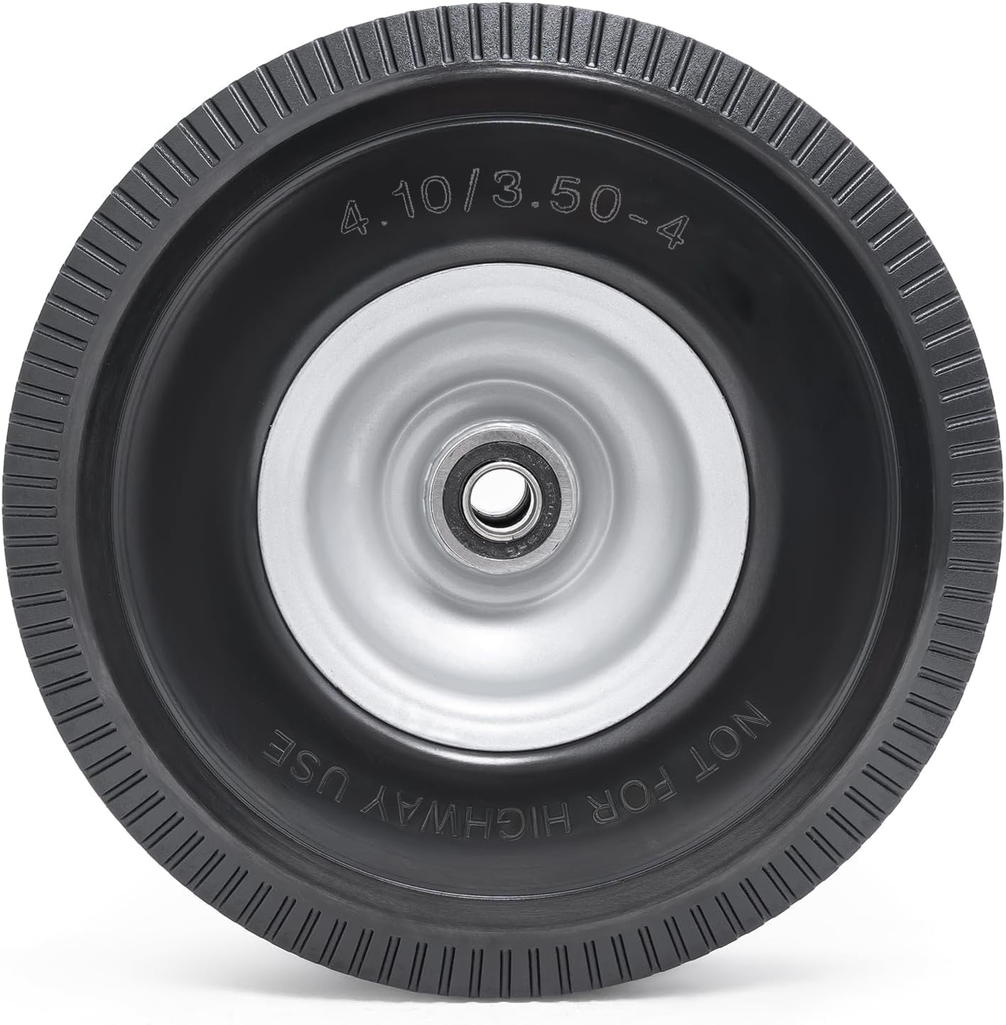 CYHOBK 2-Pack 4.10/3.50-4" Flat Free Solid Rubber Tires - 10" Replacement Wheels with 5/8" Axle Bore, 2.2" Offset Hub for Gorilla Cart, Hand Truck, Garden Wagon, Dump Carts - Puncture Proof