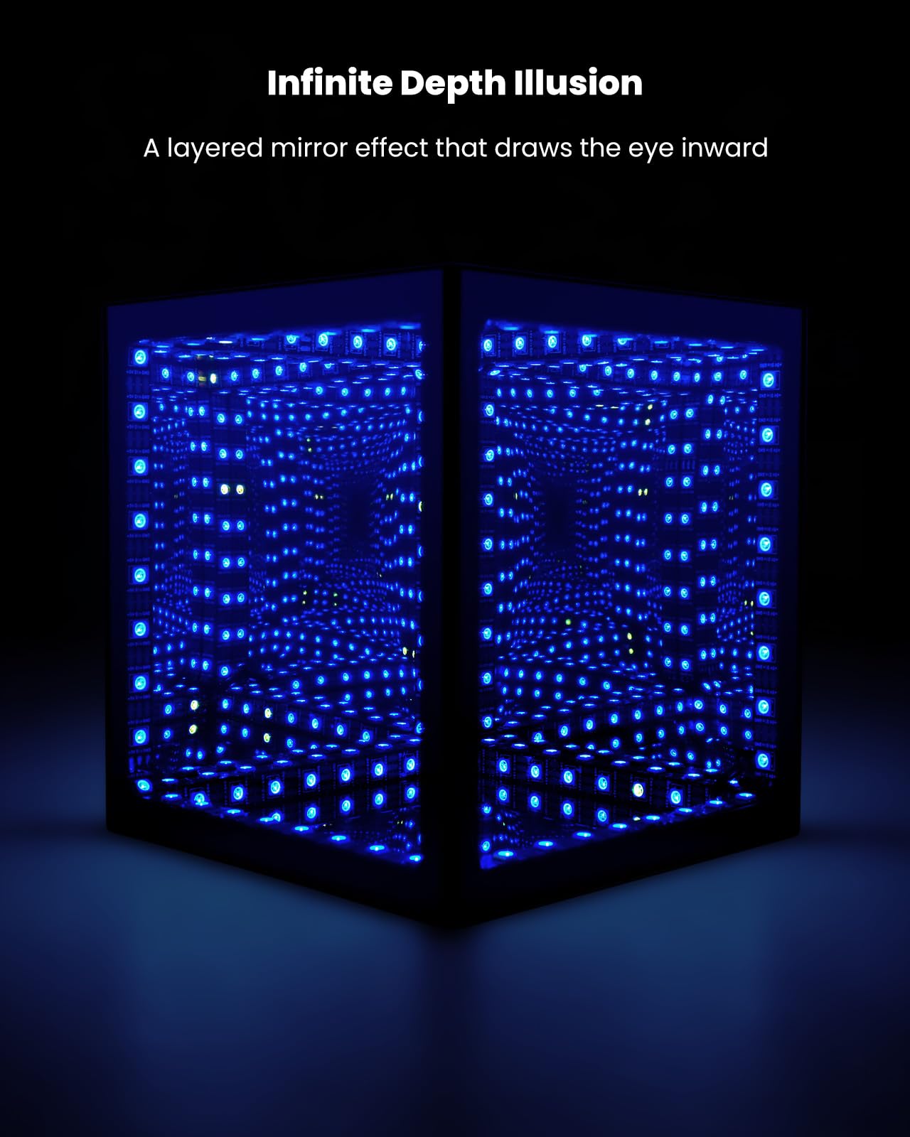 Nobiggie Infinity Mirror Cube Ambient Lighting, 3D Deep Space RGB LED Mood Light with Music Rhythm Sync, Futuristic Hypercube Decor for Home, Bedroom & Living Room (Space Black, Plus - 6 Inch)